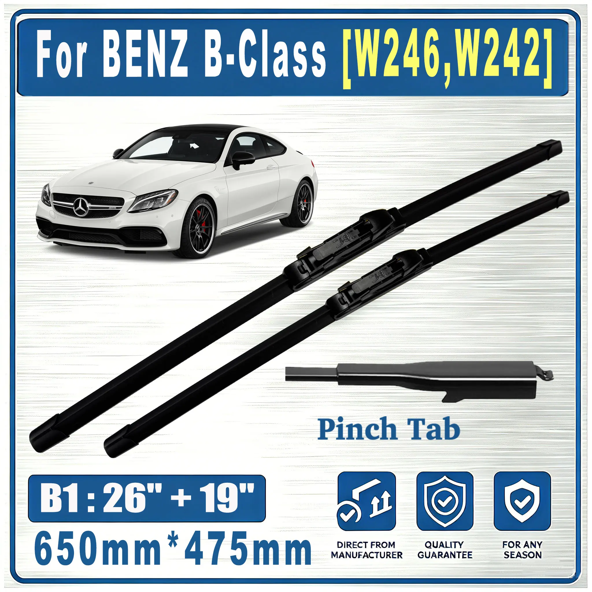 Für BENZ B-Klasse [W246,W242] 2011-2015 Vordere B1 26"&19" 650mm 475mm Scheibenwischerblätter Windschutzscheiben-WISCHERBLÄTTER-SET OEM 2 STÜCK