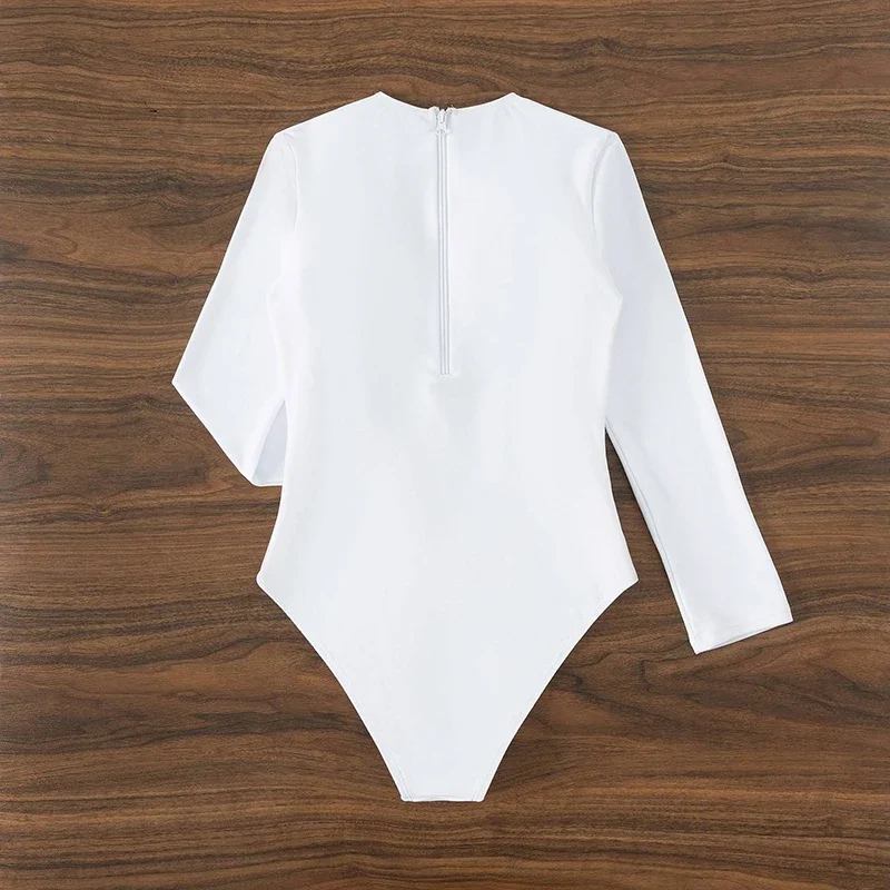 Solid Skinny Swim Suits for Women Casual Long Sleeve O Neck Hollow Out Bathing Suit 2025 New Beach Swimming One Piece Swimsuit