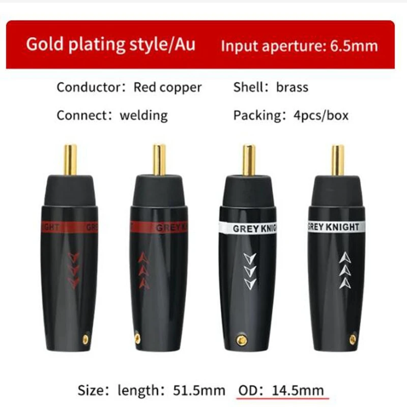 

4pcs Hifi Audio Pure Red Copper gold/silver/rhodium plated RCA plug For Diy Speaker RCA Signal Interconnectorcable RCA Cable