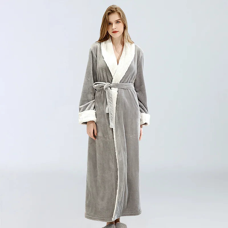 Winter Thick Warm Bathrobe Men Coral Fleece Robe Long Shower Gown Nightgown Bath Gown Sleepwear Loose Soft Long Nightwear Hooded