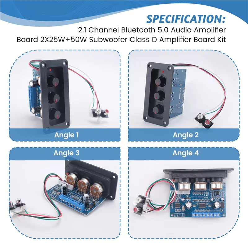 Płytka wzmacniacza audio ABZW 2.1 kanał Bluetooth 5.0 2X25W+50W Subwoofer Klasy D Zestaw Płytka Wzmacniacza z Gniazdem DC + Kabel AUX