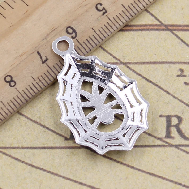 15pcs Charms Spider Cobweb Halloween 35x20mm Antique Bronze Silver Color Pendants Making DIY Handmade Tibetan Finding Jewelry