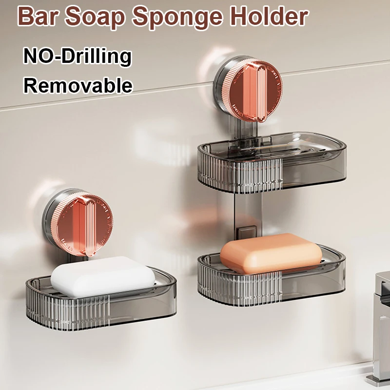 Soap Dish Holder for Shower Suction Cup Wall Mounted NO-Drilling Removable Bar Soap Sponge Holder for Bathroom Bathtub Kitchen