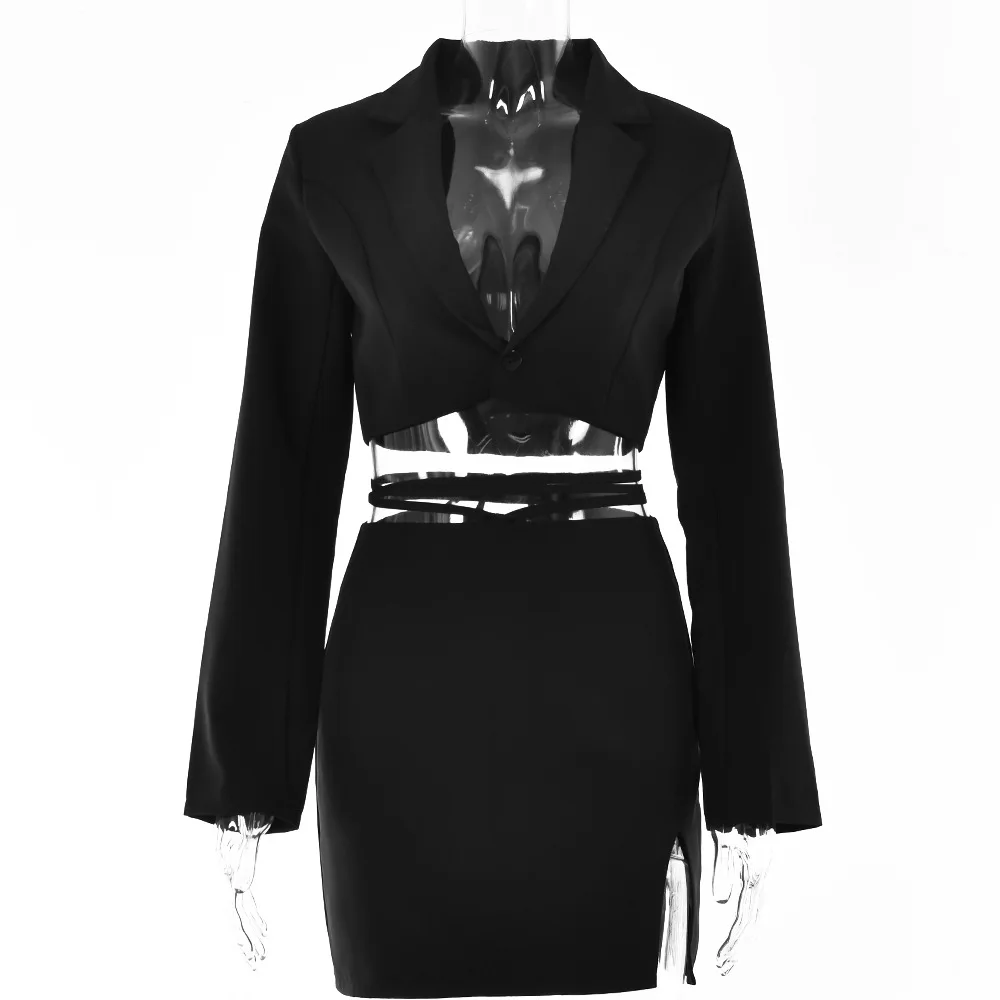 Office Ladies Suit Sexy High-waisted High Slit Lace-up Dress Sets Two Piece Sets Womens Outifits Blazer Femme Summer Skirt Sets