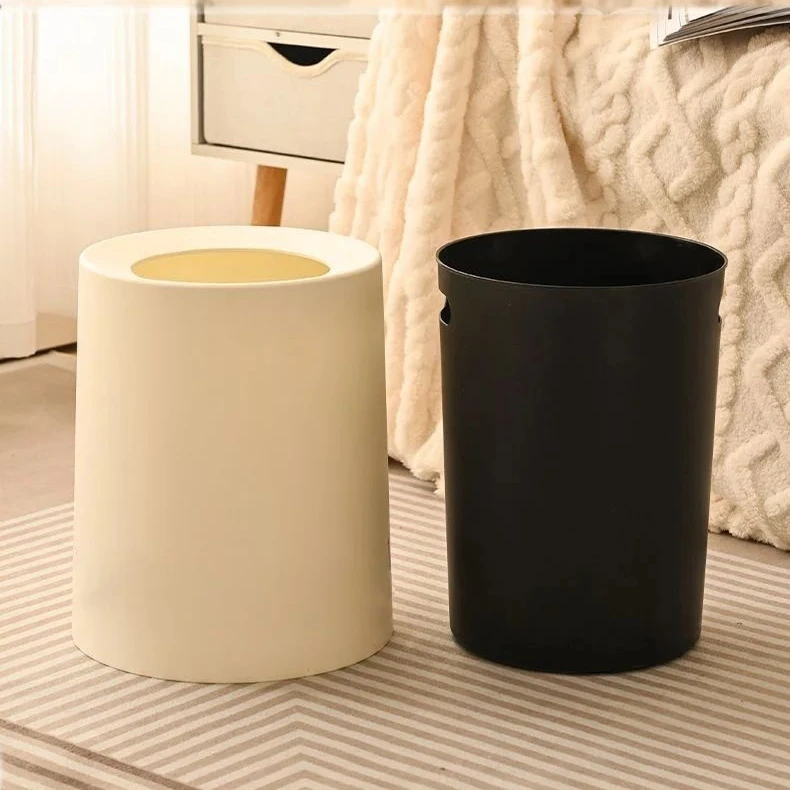 Double Layer Trash Can Household Bathroom Round Cylinder Rubbish Box Living Room Bedroom Kitchen Office Toilet Waste Collector