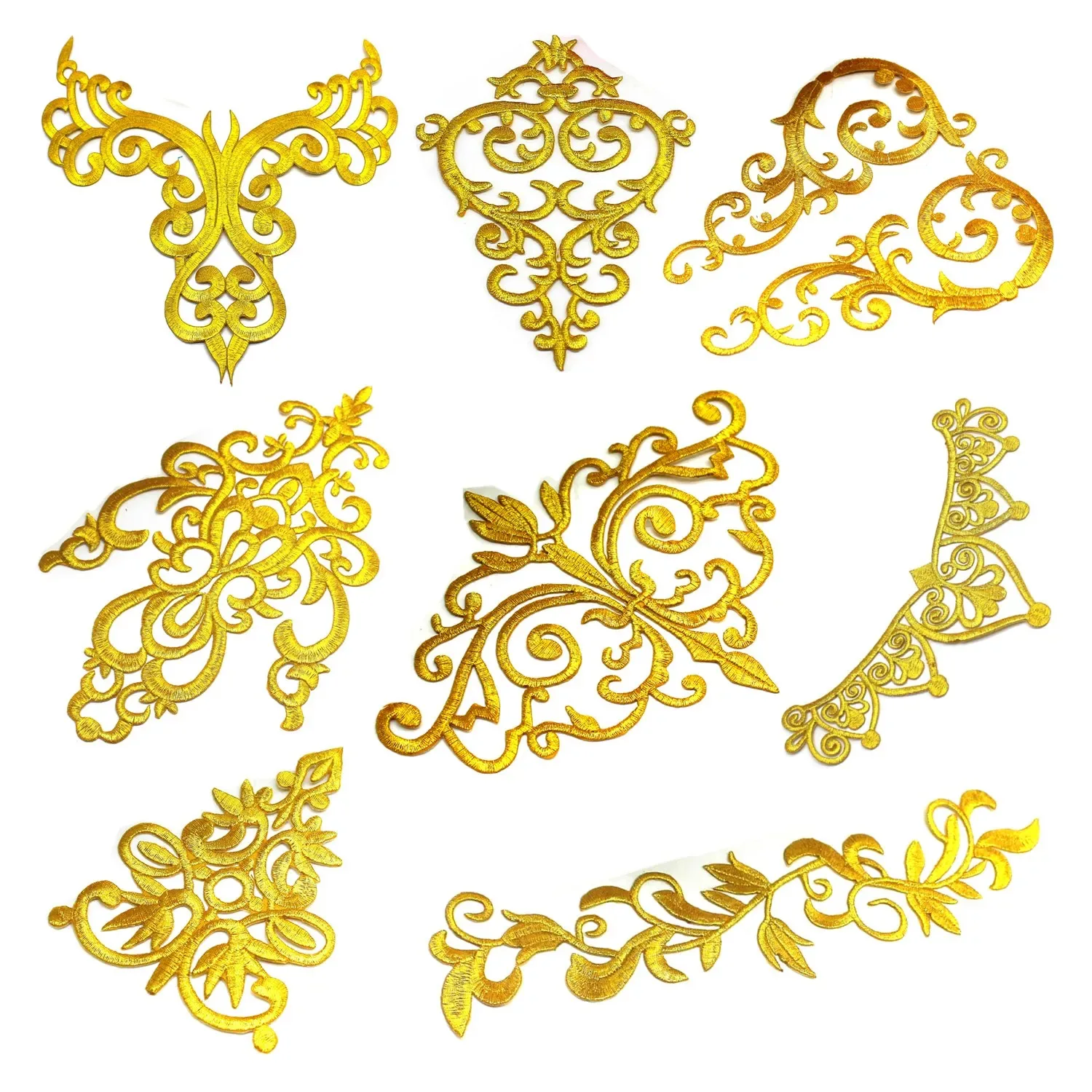 1 Piece Iron On Patches For Cosplay Diy Clothes Gold Embroidery Appliques Trims Garments Budges Accessories