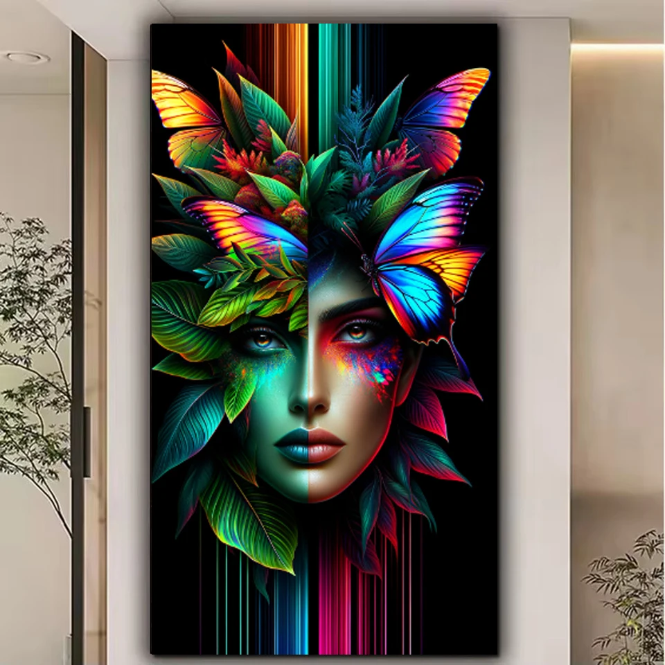 

Набор для вышивания алмазной мозаикой «Кибер-природа 2026»: Женщина, бабочка, растение. Новинка! Декор для дома.