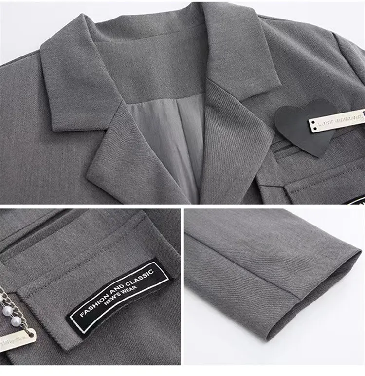 Schuluniform-Set für junge Mädchen im JK-Stil, einzigartige formelle Jacke mit Kette und plissiertem Rock, 2-teiliger Blazer-Anzug für Schulkinder. – Detail 13