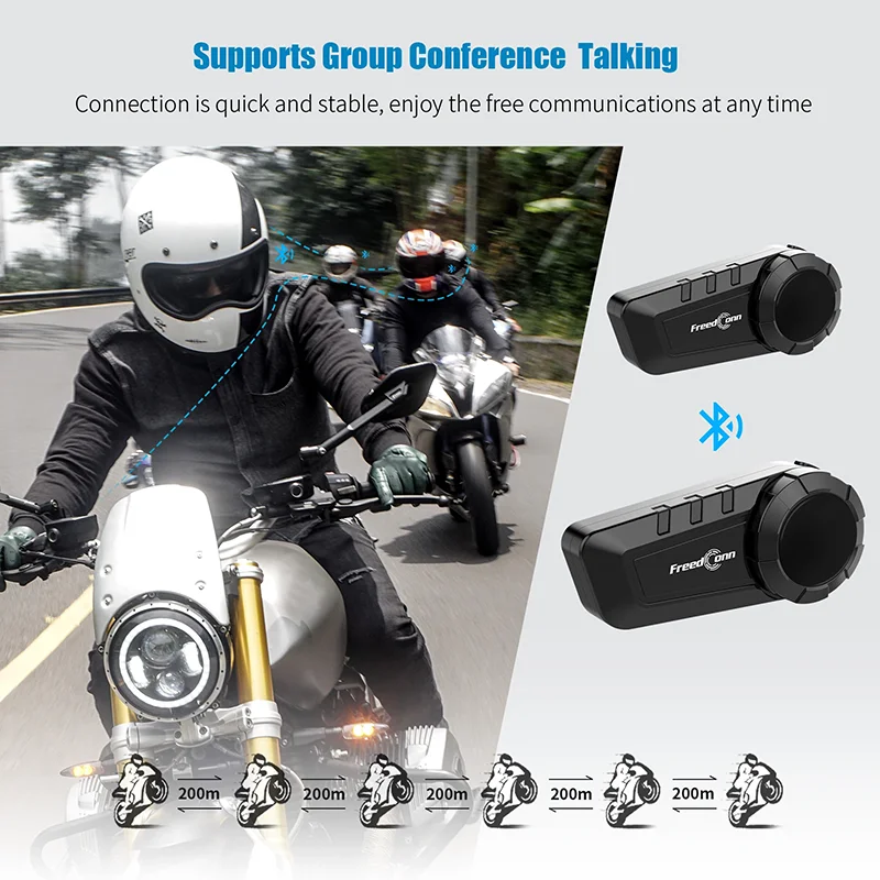 Freedconn-KY Pro Intercomunicador Motocicleta, Bluetooth Capacete Headset, Motorbike Communicator, Moto Group, impermeável Interphone, 6 pilotos