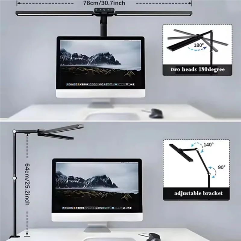 

AT63-Double Headed Desk Lamp With Clamp Long Arm Dimmable 24V Ultra Bright Auto Dimming Architect Table Light For Home Office US
