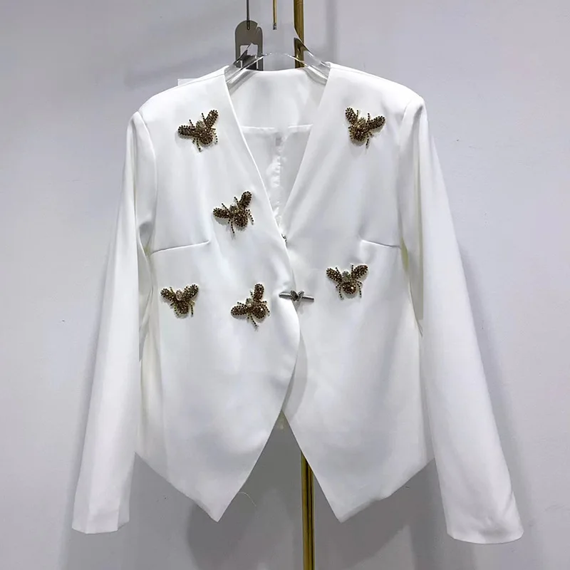 เสื้อสูทผู้หญิงสุดหรูสำหรับฤดูใบไม้ร่วงและฤดูหนาว  แฟชั่นเสื้อโค้ทตกแต่งลายแมงมุมสำหรับสุภาพสตรี