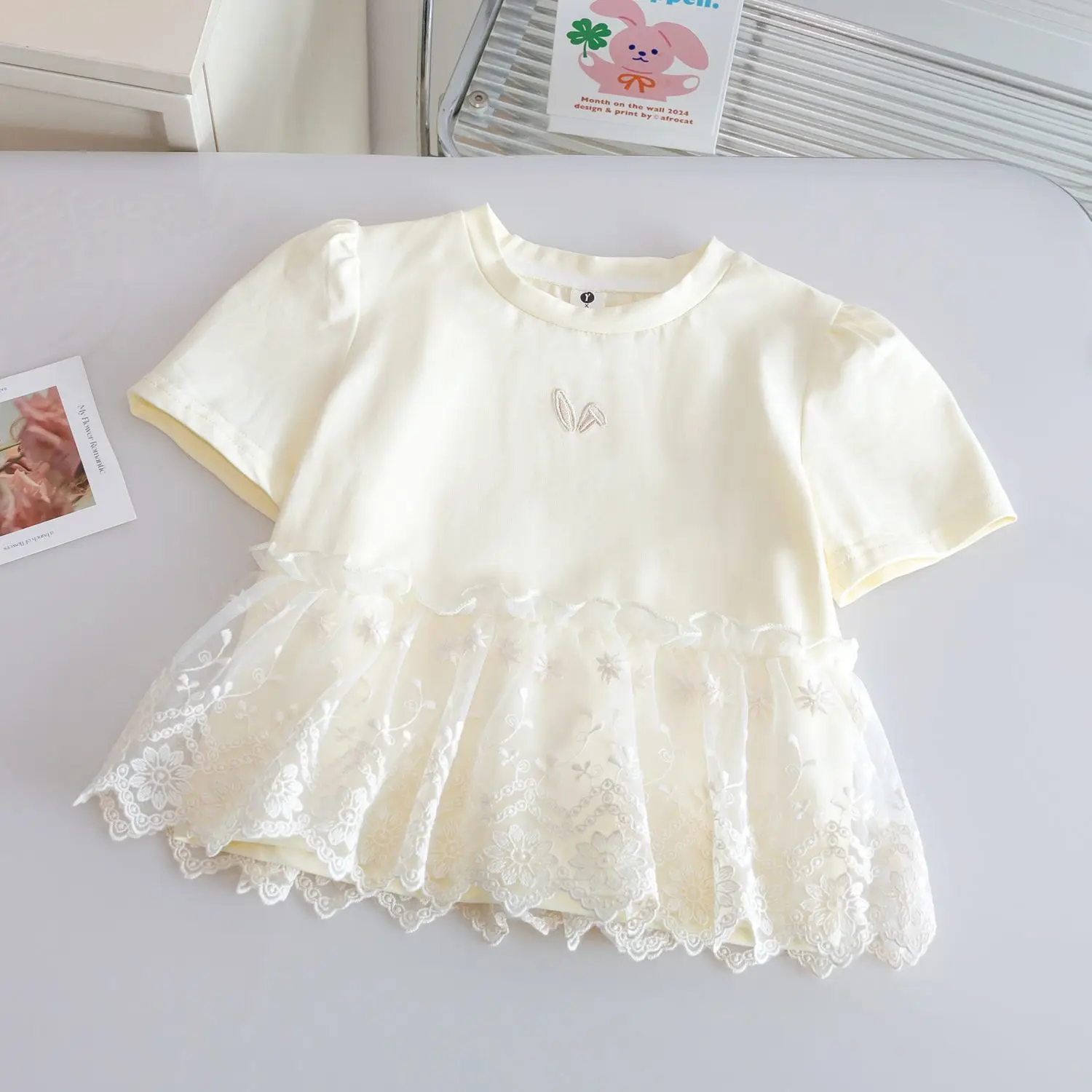 2025 Summer New Short Sleeved Top with Lace Splicing Sweet Cute and Fashionable Korean Style Western Skirt
