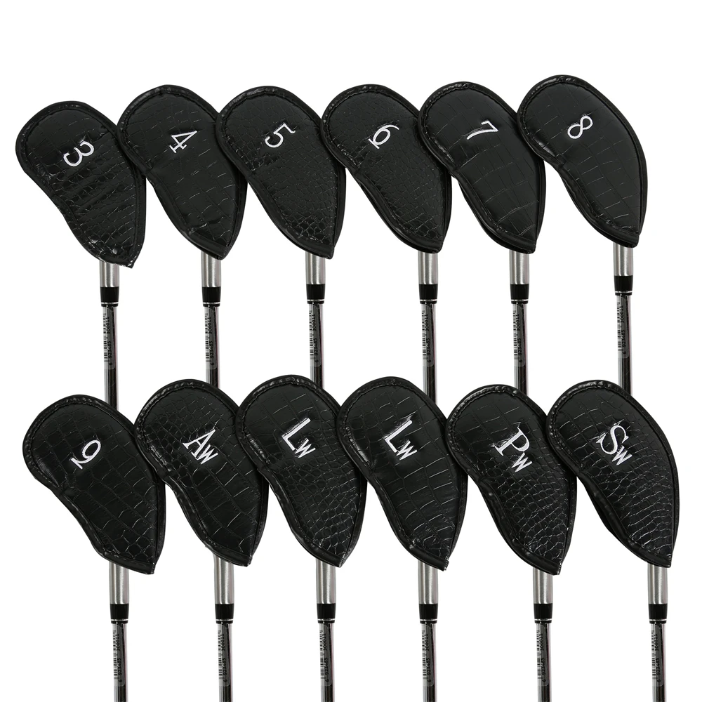 

12 Pcs/set Golf Club Iron Head Covers, PVC Crocodile Print Grain Leather PU Headcovers, Number 3456789 AW LW SW PW PW LW