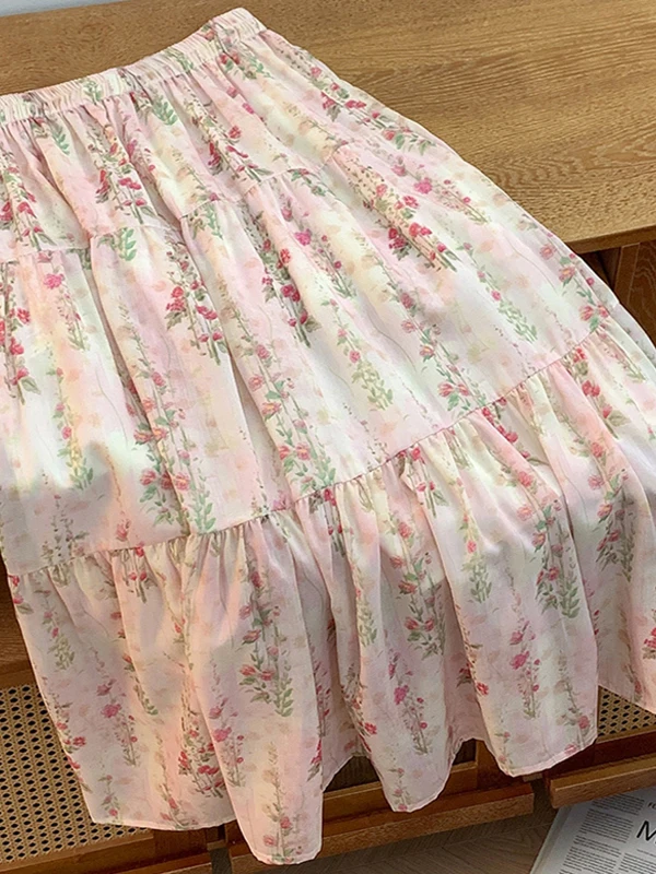 

Женская юбка миди с художественным цветочным принтом, с завышенной талией, А-силуэт, летняя, в стиле «Нежный бриз», винтажная, элегантная