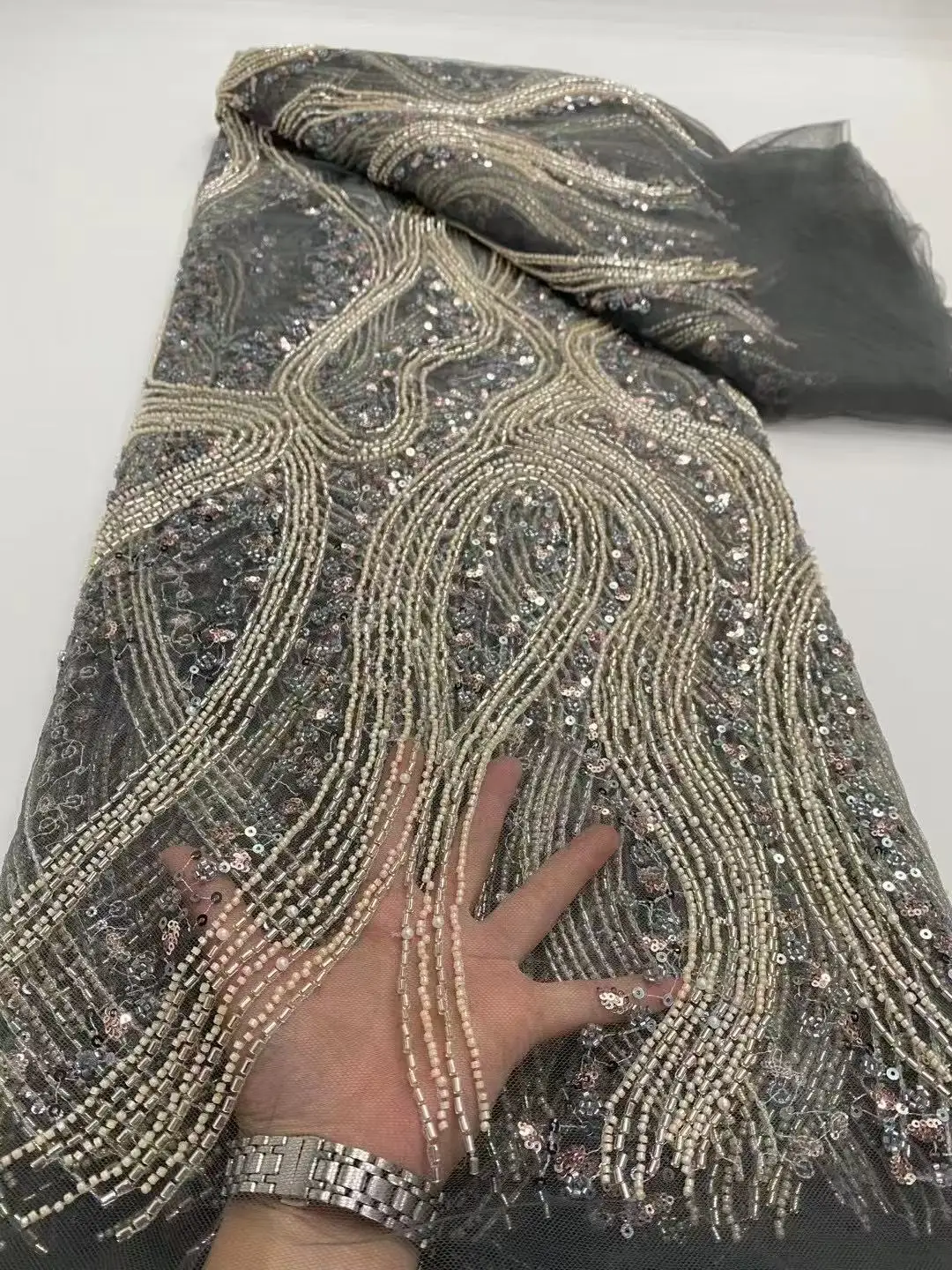 

New High-End Luxury French Embroidery Heavy Groom Lace Fabric African Nigerian With Sequins Fabric For Wedding