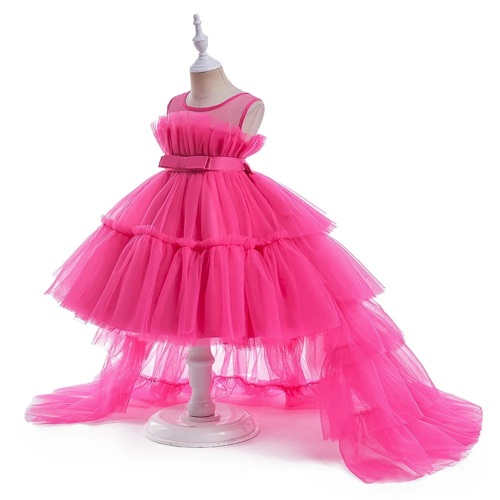 Mädchen Festkleid mit Schleppe Elegantes Tüll-Hochzeitskleid 2-8 Jahre Schleife Geburtstag Brautjungfern Prinzessinnenkleid Abendkleid Kinderkleidung