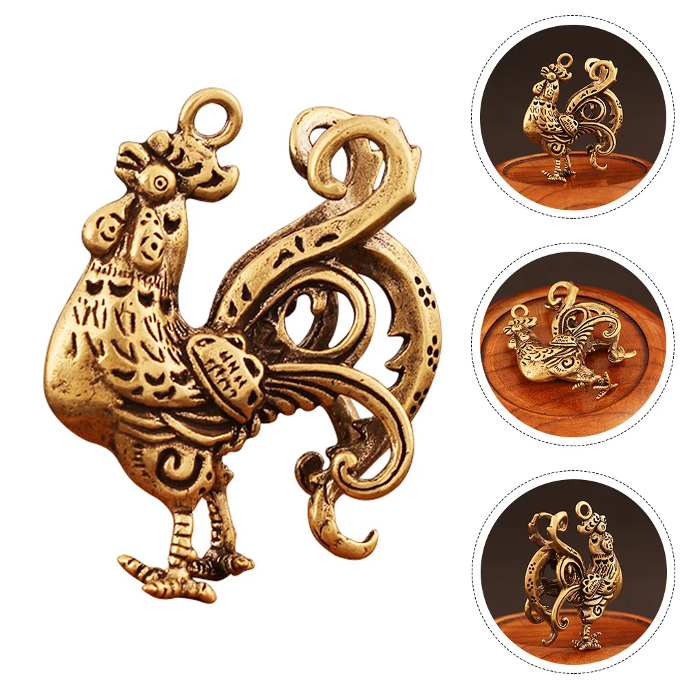 Brass Rooster Ornament Fun and Colorful Decor Accessory Copper Car Statue Decorate Zodiac Blessing Desktop Decorative