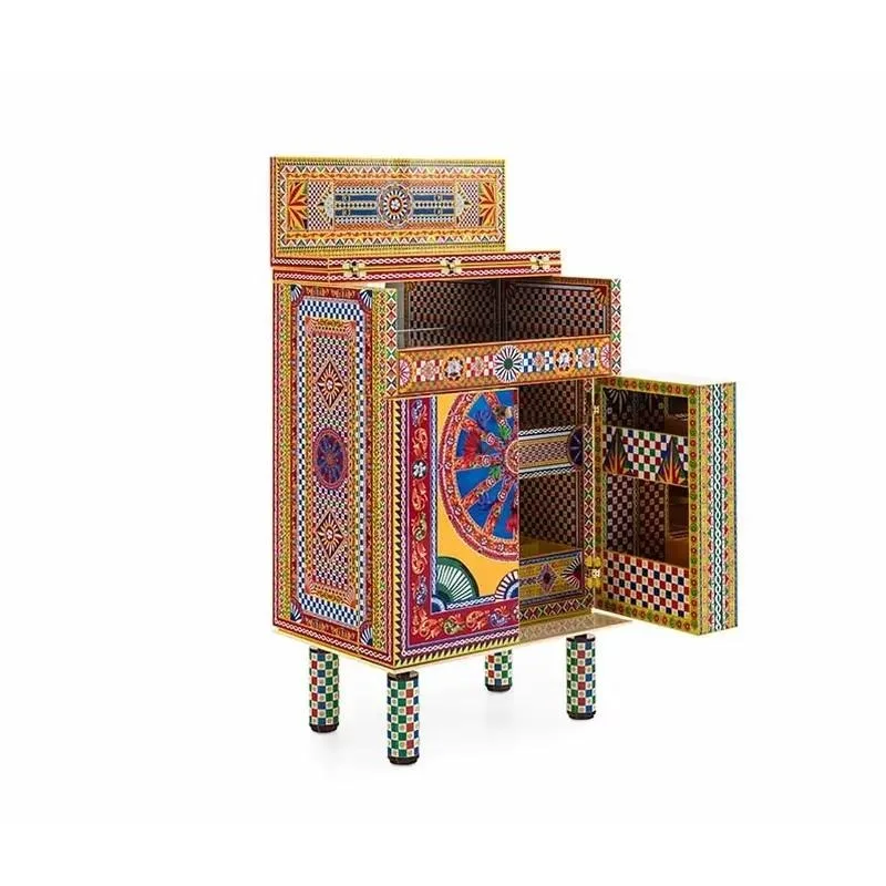 Creative Geometric Pattern Wine Cabinet Ethnic Style Multi Layer Display Stand Personalized Design for Home Bar Storage