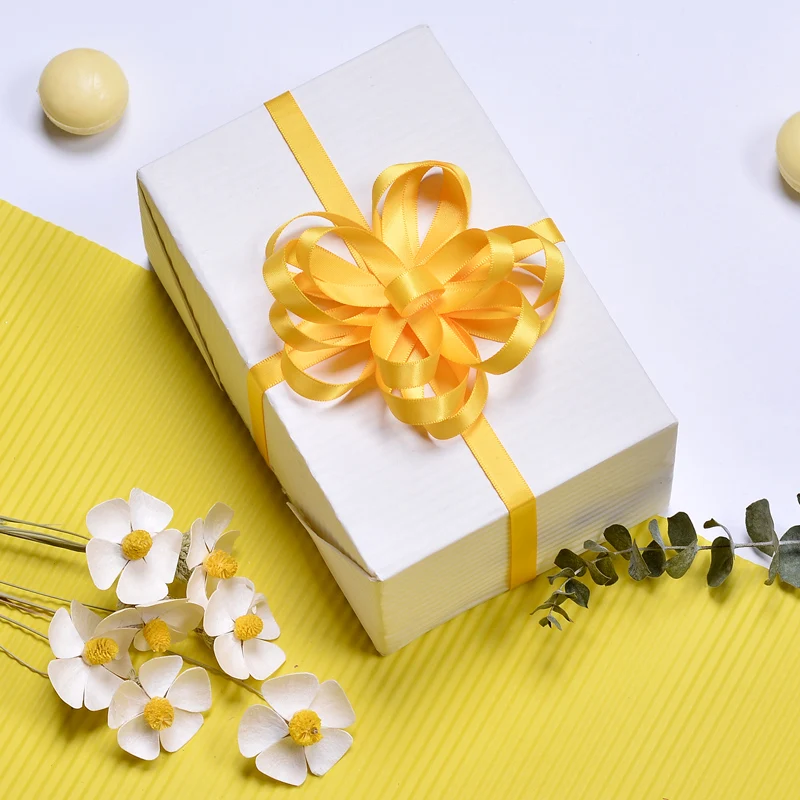 YAMA 100yards Single Face Satin Gold Ribbon 6 9 13 16 19 22 mm Fabric Yellow for Party Wedding Decoration Handmade Gift Ribbons