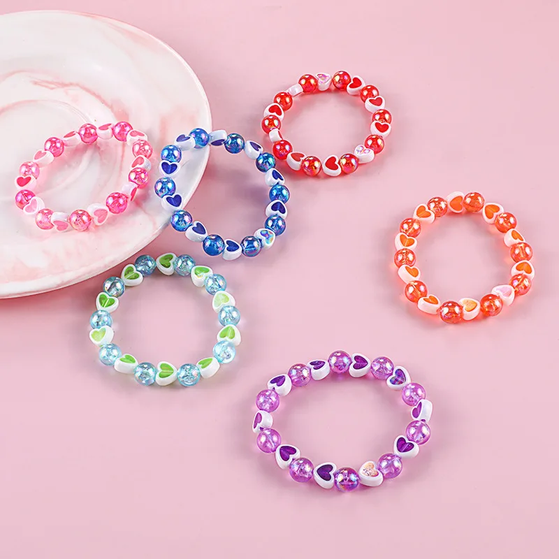 Acrylic Color Love Heart Bracelet For Children Friendship Bracelets For Girls Cute Simple Jewelry Accessories Charms Gift  2022