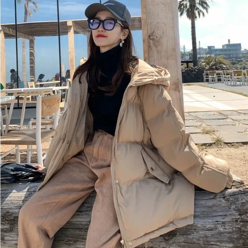 Pop pop novo 2025 mulheres jaqueta curta inverno grosso com capuz algodão acolchoado casacos feminino coreano solto puffer parkas senhoras oversize ou