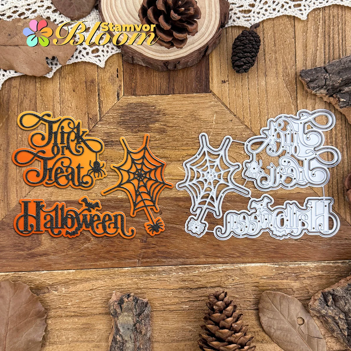 Original schöne Halloween Schichten Titel Worte Spinnennetz Metall Stanzformen Scrapbooking dekorative Prägung