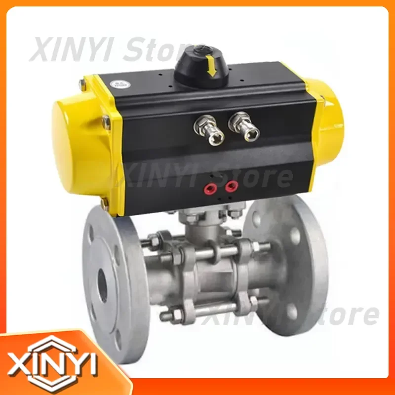 Pneumatic 304 Stainless Steel Three-Piece Flange Ball Valve for Two-Way Thread Buckle Single Double Function Industrial