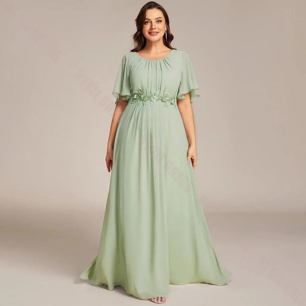 Customized Mother of The Bride Dress Scoop Neck Short Sleeves Applique Floor Length for Wedding Guest Dresses Party Evening Gown