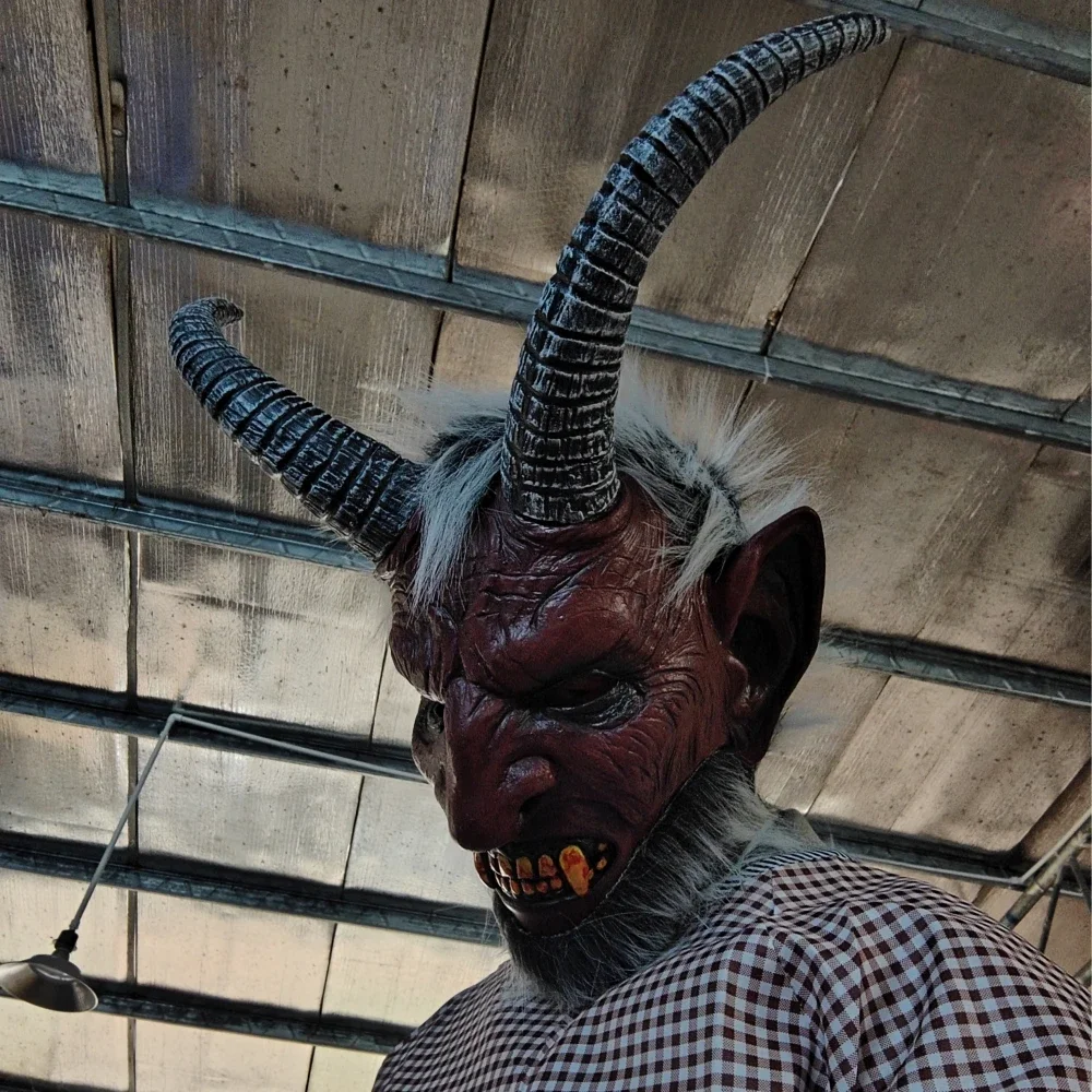 Red Devil Mask Halloween Horror Long Horn Devil Cosplay Latex Mask Carnival Party Lucifer Devil Headgear Prank Haunte House Prop