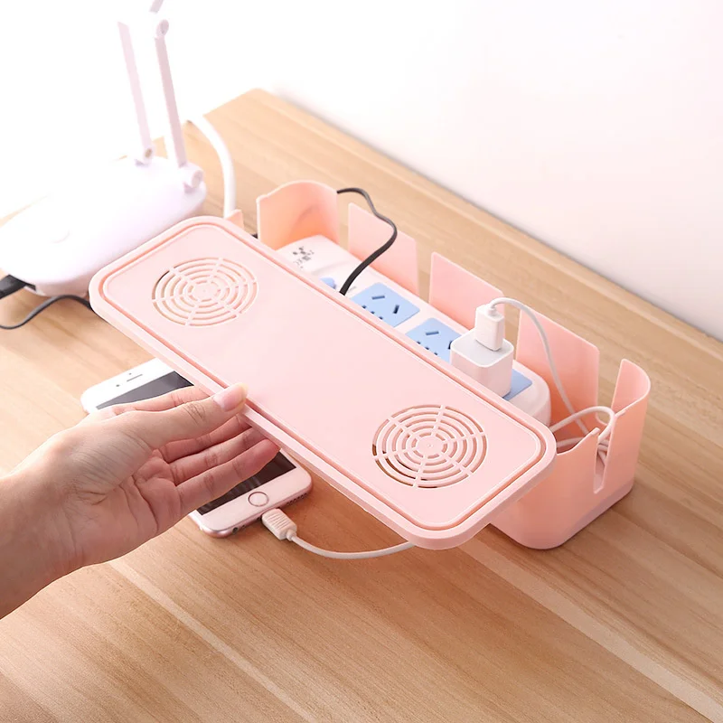 1PC Wire Storage Box Cable Sorting Socket Tidy Organizer Wire Management Network Line Storage Case Pink White Room Container