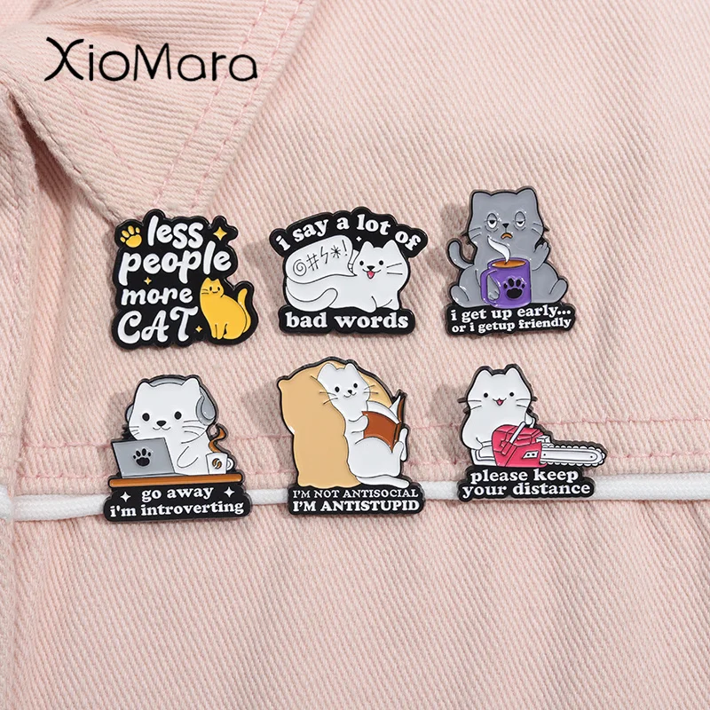 Pin de esmalte de gato de dibujos animados, por favor, I'm introverting, Keep Your Distance, Social, ansiedad, Animal, broche, insignia de solapa, amigos, regalos de joyería