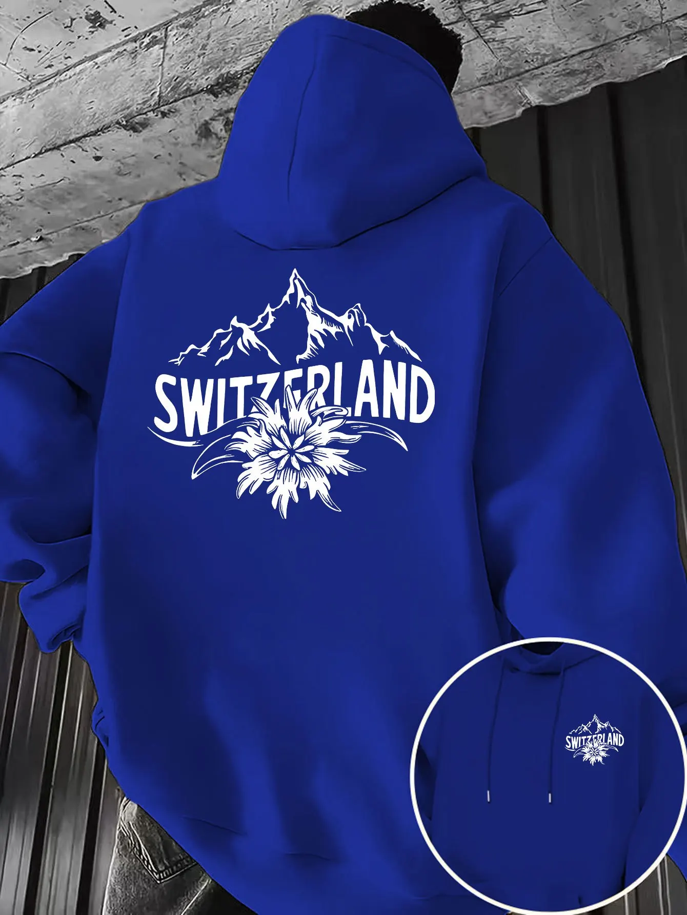 Outdoor mountain climbing men's hooded sweater - Swiss snow mountain floral pattern print - casual and loose-fitting hoodie