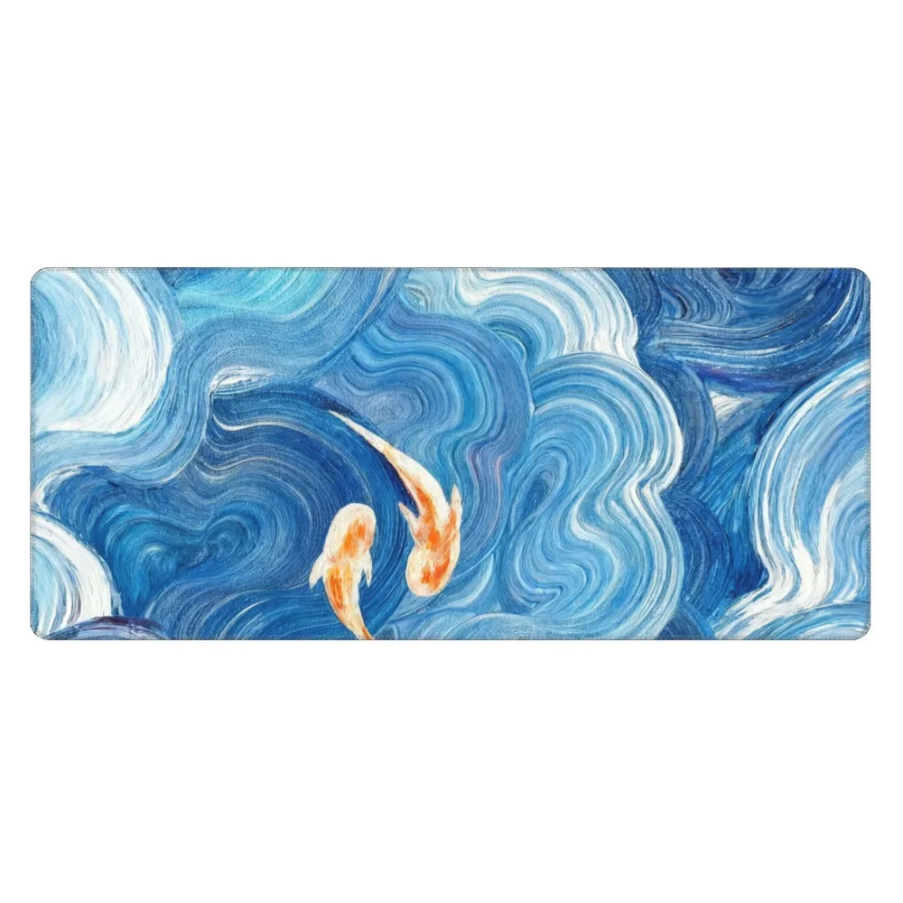 

Art Blue Wave Koi Fish Large Mouse Pad Smooth Waterproof Desk Mat for Art Lover Office Gaming Decor