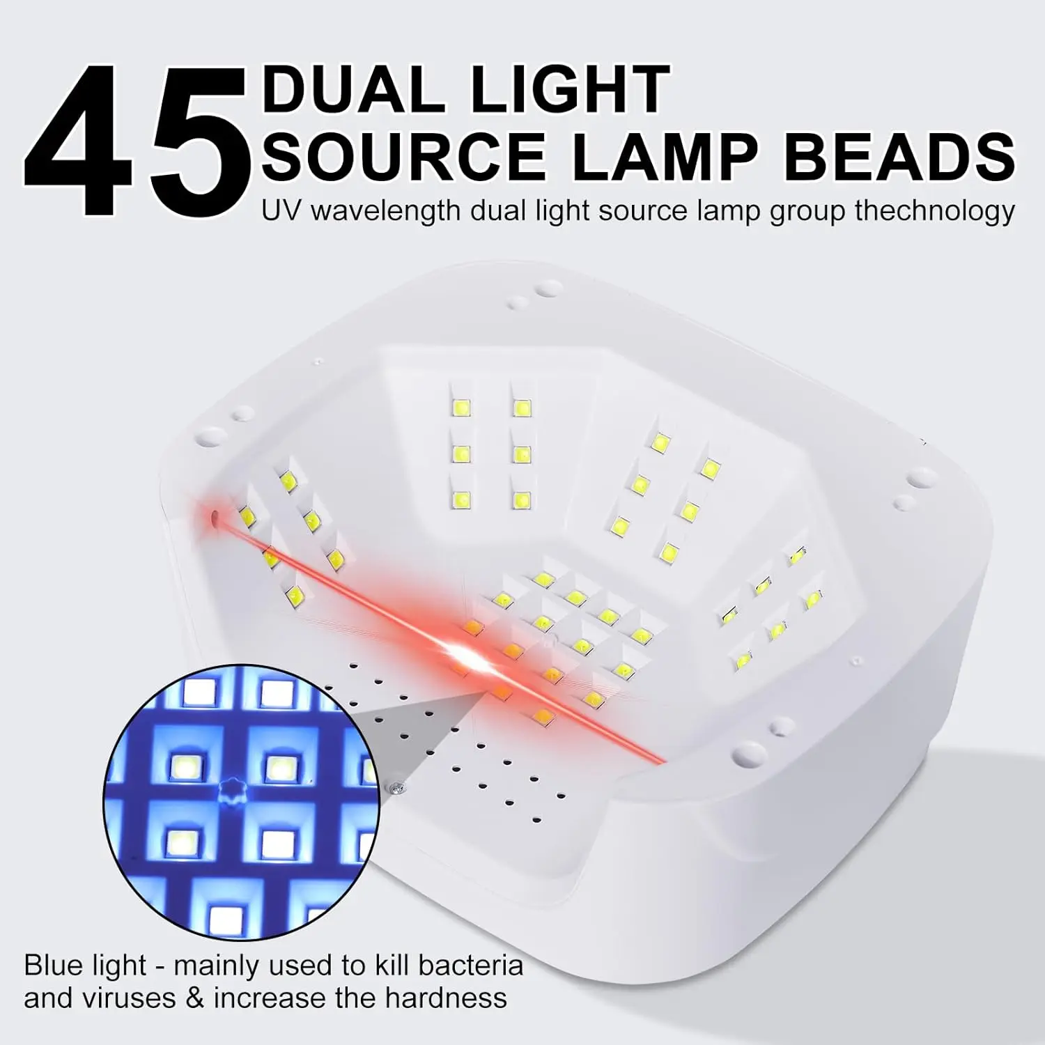 UV LED Nail Lamp Kit with 45PCS Beads, Gloves, Rechargeable for Gel Polish Curing