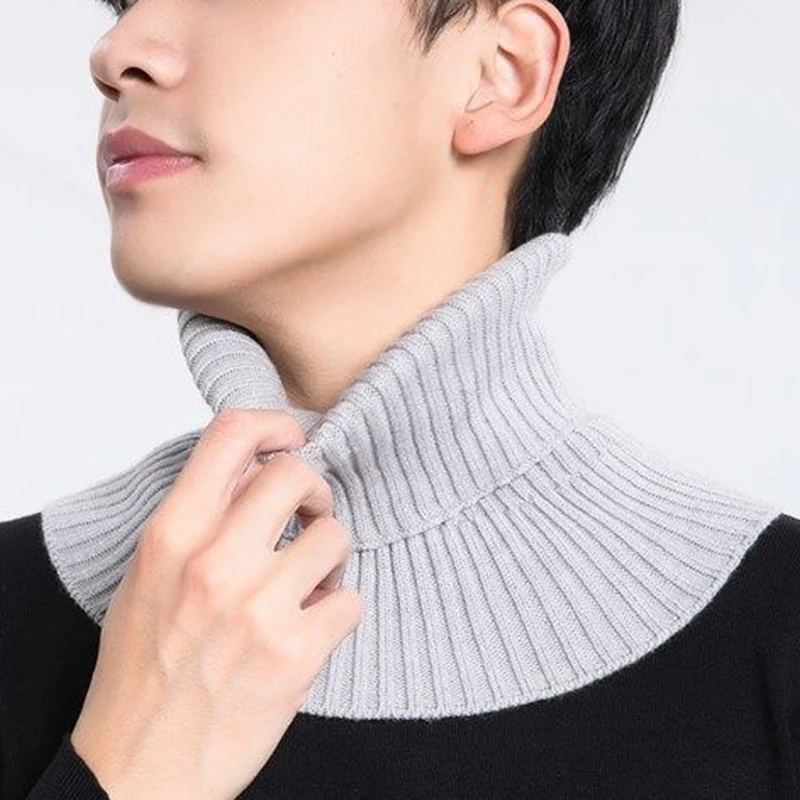 Men Winter  Ribbed Knitted Scarf False Collar Cycling Neck Guard Elastic Neck Sleeve Fake Collar Windproof Detachable Wrap Scarf