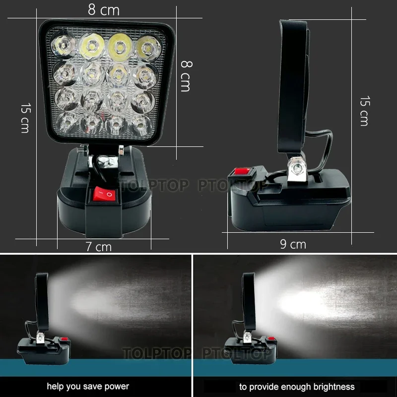 Tragbare LED-Arbeitsleuchte mit Schalter für Makita 14,4 V 18 V Li-Ionen-Akku, kabellos, für Arbeit im Freien, Camping, Angeln, Notbeleuchtung