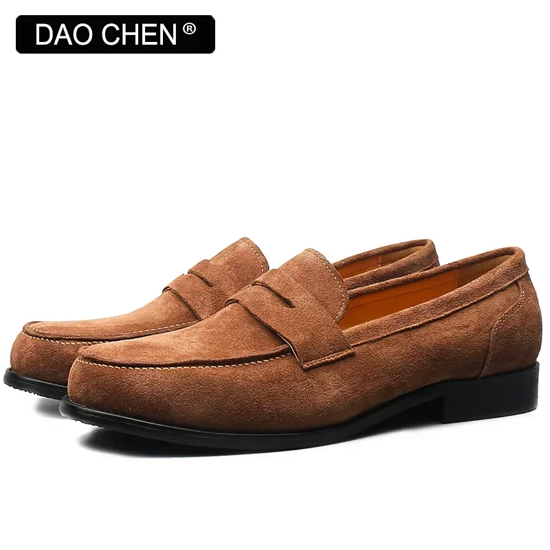 Luxury Brand Mens Suede Shoes Brown Black Slip On Loafers Men Casual Dress Shoes Wedding Offrice Banquet Shoes For Men