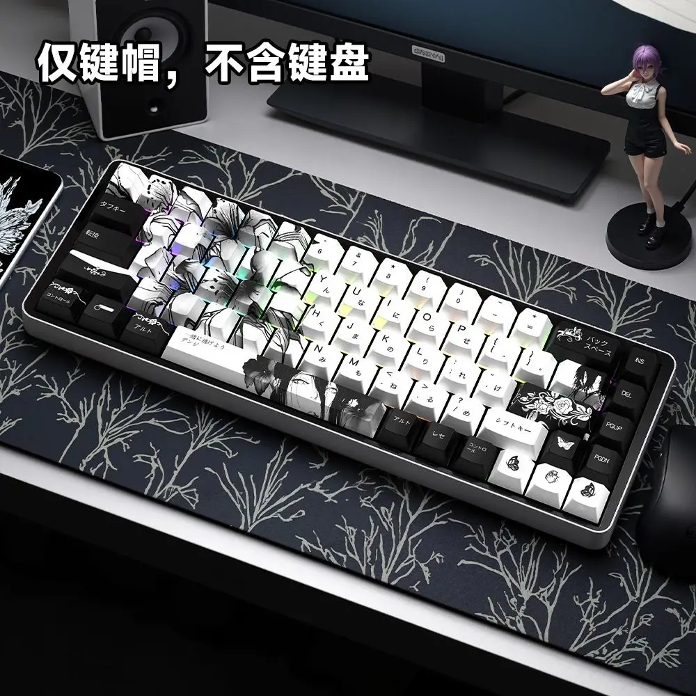 135 keys Reze Keycaps Chainsaw Man Cherry Profile Cute Anime Keycap DYE-SUB PBT Keycap for MX Mechanical Keyboard 60/61/68/108