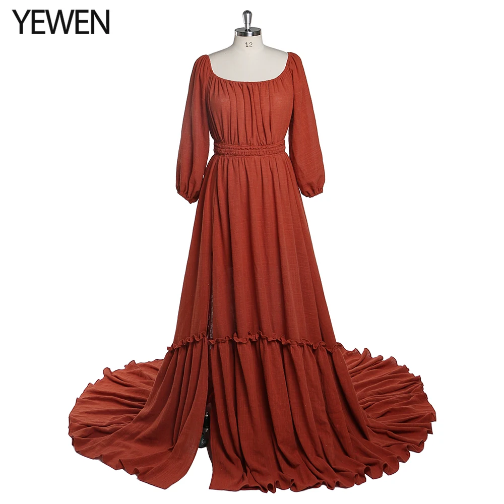 Off Shoulder Full Sleeves Round Neck Cotton Maternity Dresses for Photo Shoot Baby Shower Dress for Pregnant Woman YEWEN 2021