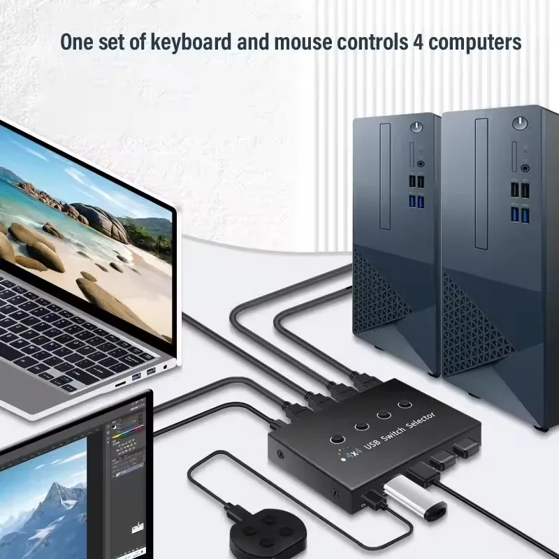4 In 4 Out USB3.0 KVM Switch USB2.0 Splitter Hub 4X4 Controller For PC Laptop Share Keyboard Mouse Monitor Printer Plug And Play
