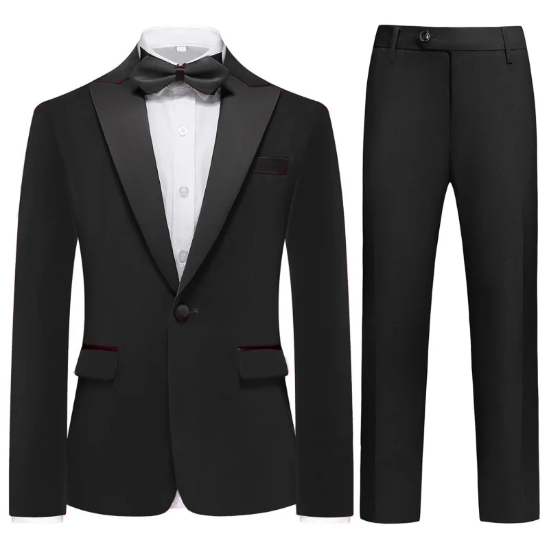 

Men Suit 2 Pieces Black With Black Lapel Single Button For Wedding Banquet Work Tuxedos Birthday Jacket With Black Pants