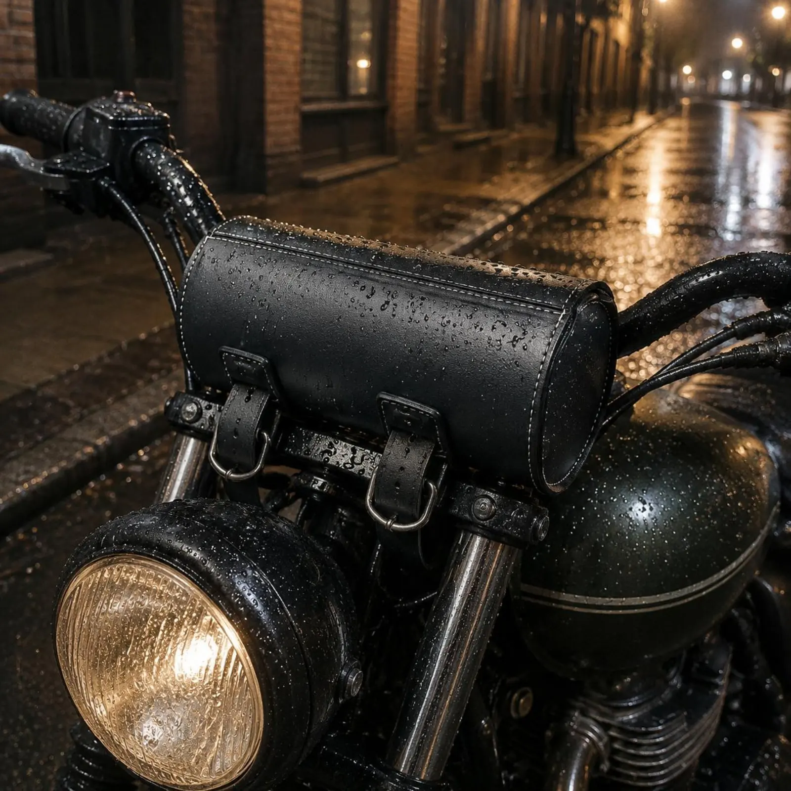 Vintage Leather Motorcycle Bag Easy to Mount Vintage Leather Handlebar Bag Bike Accessory Long-Lasting Transport Gear
