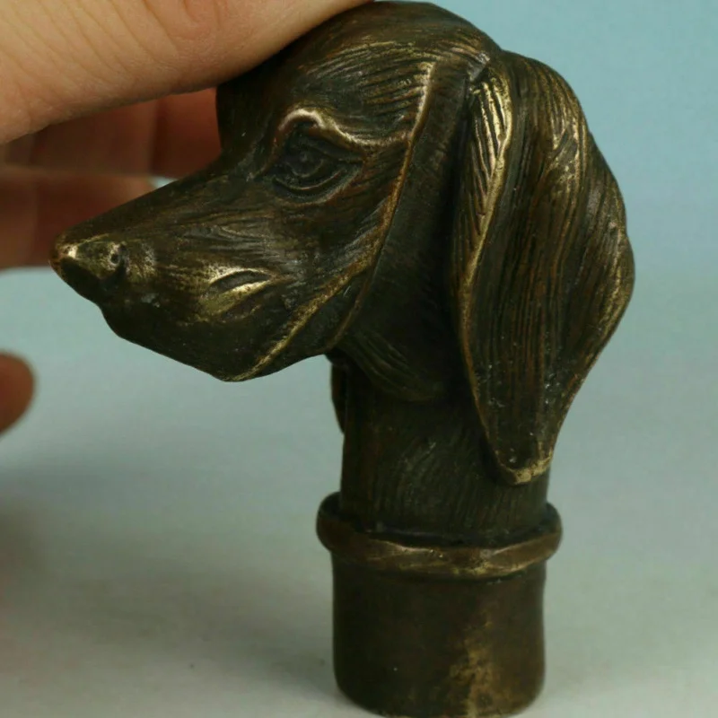 

collectable Old Bronze Hand Carved Fierce Dog Statue Walking Stick Head