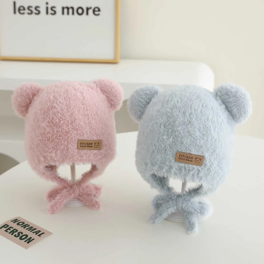 

Baby Bear Ear Protection Hat Winter Earmuffs Cap 1-3Year Boys Girls Toddler Warm Headgear Bonnet Solid Velvet Kids Beanies