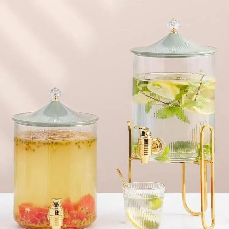Large Glass Beverage Dispenser with Bamboo Lid and Spigot for Cold Brew Coffee Juice Lemonade Iced Tea Party Home Kitchen Use