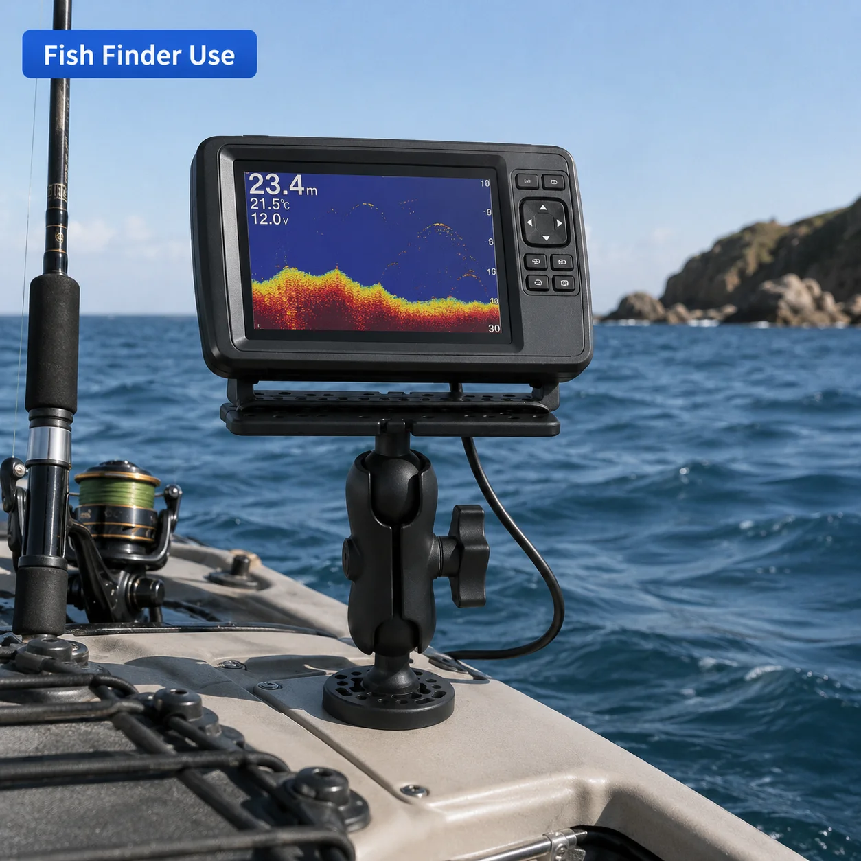 360 Degree Swivel Ball Mount Fish Finder GPS Bracket, Adjustable Rotating Electronic Display Support Base for Boat Kayak Yacht