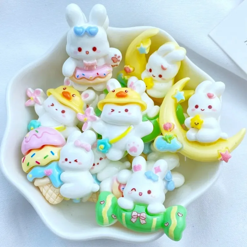 Cute Cartoon Moon Rabbit Bright DIY Jewelry Components Drip Gel Cream Gel Phone Case Hair Clip Lovely Handmade Resin Accessories