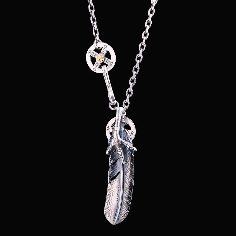 Original Design Claw Feather Pendant 925 Silver Necklaces Hip-Hop Style Couple Sweaters Chain Fine Jewelry Accessories