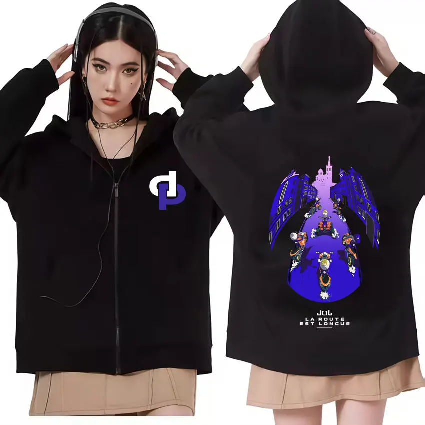 

Rapper Jul La Route Est Longue Album Merch Zipper Hoodie Mens Women Y2k Clothes Sweatshirt Casual Oversized Unisex Coats Jacket
