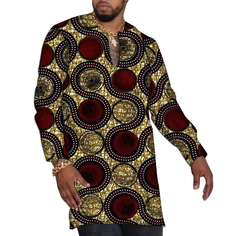 Tailor Made Original Design Men's  V-Neck Shirts Wax Print African Party Wear Custom Size Simple Style Tops